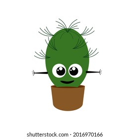 Illustration of a cute green cactus in the face. Isolated
