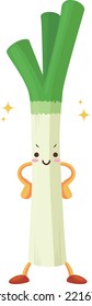 Illustration of a cute green onion character with a proud face