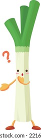 Illustration of a cute green onion character with a strange face