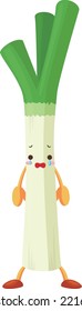 Illustration of a cute green onion character crying