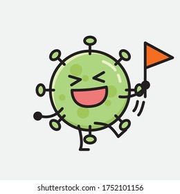 An illustration of Cute Green Virus Mascot Vector Character in Flat Design Style