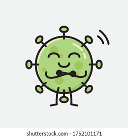 An illustration of Cute Green Virus Mascot Vector Character in Flat Design Style