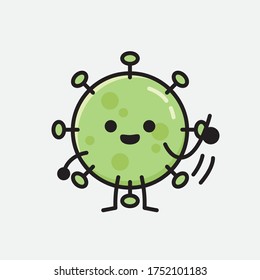 An illustration of Cute Green Virus Mascot Vector Character in Flat Design Style