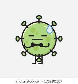 An illustration of Cute Green Virus Mascot Vector Character in Flat Design Style