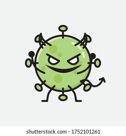 An illustration of Cute Green Virus Mascot Vector Character in Flat Design Style