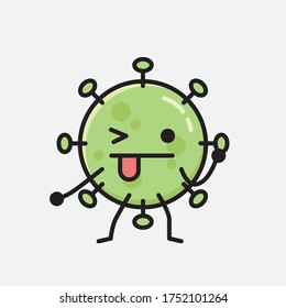 An illustration of Cute Green Virus Mascot Vector Character in Flat Design Style