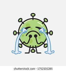 An illustration of Cute Green Virus Mascot Vector Character in Flat Design Style