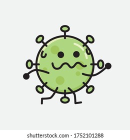 An illustration of Cute Green Virus Mascot Vector Character in Flat Design Style