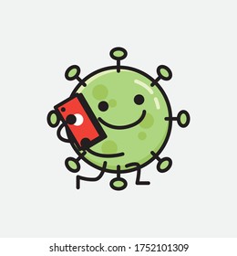 An illustration of Cute Green Virus Mascot Vector Character in Flat Design Style