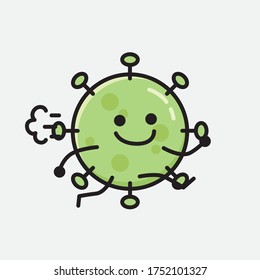 An illustration of Cute Green Virus Mascot Vector Character in Flat Design Style