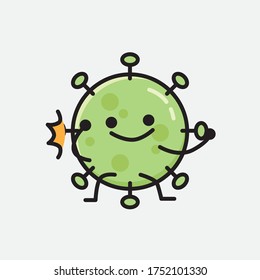 An illustration of Cute Green Virus Mascot Vector Character in Flat Design Style