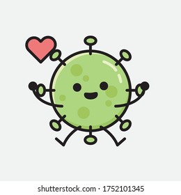An illustration of Cute Green Virus Mascot Vector Character in Flat Design Style