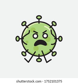 An illustration of Cute Green Virus Mascot Vector Character in Flat Design Style