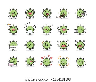 Illustration of Cute Green Virus Mascot Vector Character Set