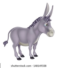 An illustration of a cute grey cartoon donkey character