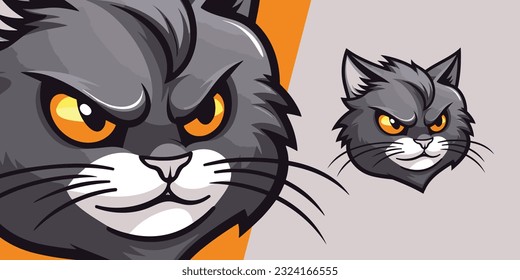 Illustration of a Cute Grey Cat Head: Mascot for Sport and E-Sport Teams