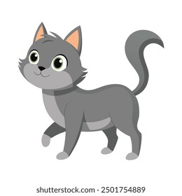 Illustration of cute grey cat walking 