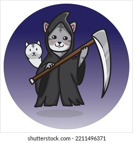 illustration of cute grim reaper cat about to start the action