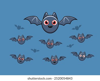 An Illustration of a Cute Group of Black Bats. Isolated Vector Illustration