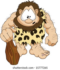 An illustration of a cute hairy caveman with a club