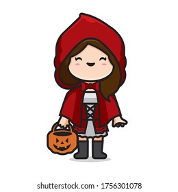 Illustration of cute halloween costume red riding hood vector The Concept of Isolated Technology. Flat Cartoon Style Suitable for Landing Web Pages, Banners, Flyers, Stickers, Cards