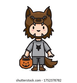 Illustration of cute halloween costume wolf vector The Concept of Isolated Technology. Flat Cartoon Style Suitable for Landing Web Pages, Banners, Flyers, Stickers, Cards