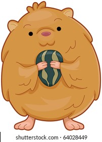 Illustration of a Cute Hamster Carrying a Seed