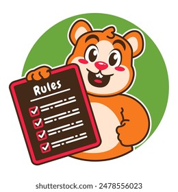 Illustration of Cute Hamster Cartoon Character Holding a Checklist or list of rules