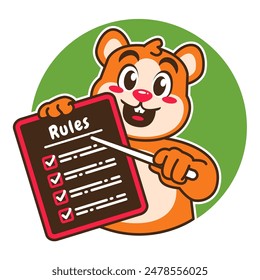 Illustration of Cute Hamster Cartoon Character Holding a Checklist or list of rules