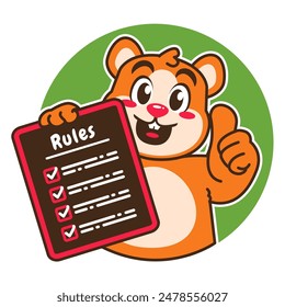 Illustration of Cute Hamster Cartoon Character Holding a Checklist or list of rules