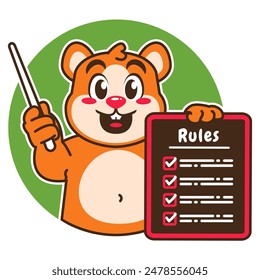 Illustration of Cute Hamster Cartoon Character Holding a Checklist or list of rules