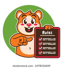 Illustration of Cute Hamster Cartoon Character Holding a Checklist or list of rules