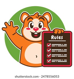 Illustration of Cute Hamster Cartoon Character Holding a Checklist or list of rules