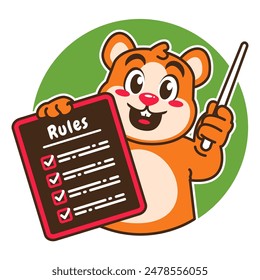 Illustration of Cute Hamster Cartoon Character Holding a Checklist or list of rules