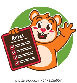 Illustration of Cute Hamster Cartoon Character Holding a Checklist or list of rules