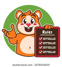 Illustration of Cute Hamster Cartoon Character Holding a Checklist or list of rules