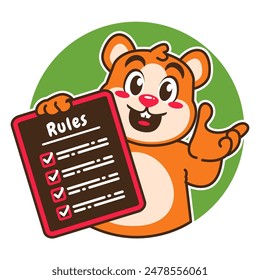 Illustration of Cute Hamster Cartoon Character Holding a Checklist or list of rules