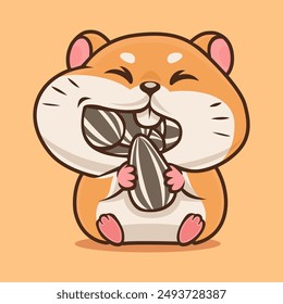 illustration of a cute hamster eating sunflower seeds