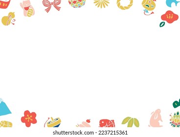 It is an illustration of a cute hand-drawn auspicious accessory Japanese pattern background.