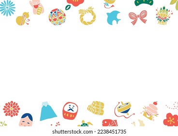 It is an illustration of a cute hand-drawn auspicious accessory Japanese pattern background.