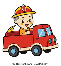 Illustration of a cute handrawn icon of a child wearing a firefighter uniform
