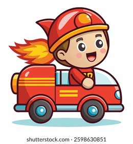 Illustration of a cute handrawn icon of a child wearing a firefighter uniform