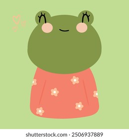 Illustration with cute handwritten frog. cute animal wallpapers, backgrounds, cards, stickers