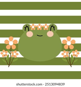 Illustration with cute handwritten green frog. cute animal wallpapers, backgrounds, cards, stickers