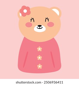 Illustration with cute handwritten pink bear. cute animal wallpapers, backgrounds, cards, stickers