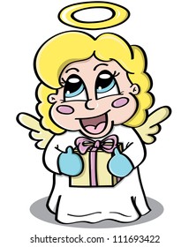 An illustration of cute happy angel which is assistant of Saint Nicholas