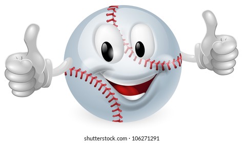 Illustration of a cute happy baseball ball mascot man smiling and giving a thumbs up