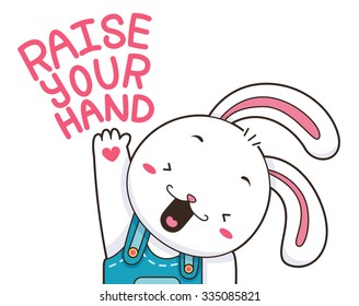 Illustration of a Cute and Happy Bunny Raising its Paw