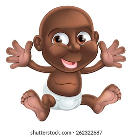An illustration of a cute happy cartoon baby waving