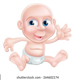 An illustration of a cute happy cartoon baby waving